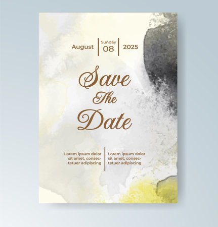 Wedding card invitation template with hand painted watercolor splashのイラスト素材