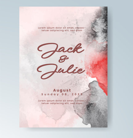 Wedding card invitation template with hand painted watercolor splashのイラスト素材