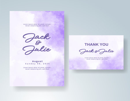 Wedding card invitation template with hand painted watercolor splashのイラスト素材