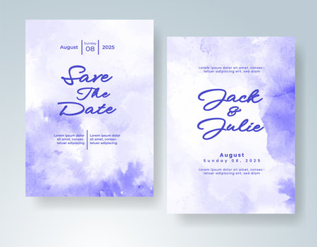 Wedding card invitation template with hand painted watercolor splashのイラスト素材