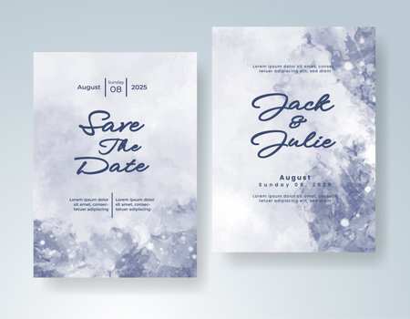 Wedding card invitation template with hand painted watercolor splashのイラスト素材