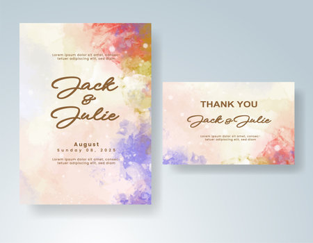 Wedding card invitation template with hand painted watercolor splashのイラスト素材