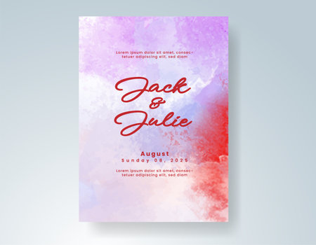 Wedding card invitation template with hand painted watercolor splashのイラスト素材