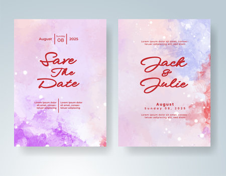 Wedding card invitation template with hand painted watercolor splashのイラスト素材