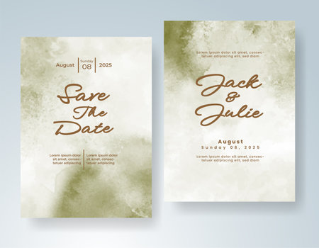 Wedding card invitation template with hand painted watercolor splashのイラスト素材