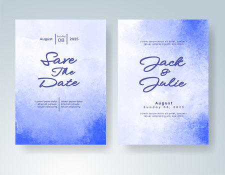 Wedding card invitation template with hand painted watercolor splashのイラスト素材