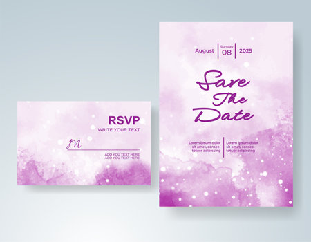 Wedding card invitation template with hand painted watercolor splashのイラスト素材