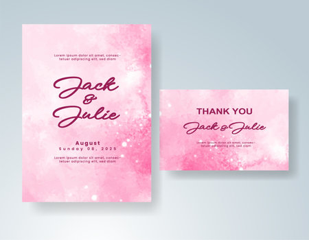 Wedding card invitation template with hand painted watercolor splashのイラスト素材