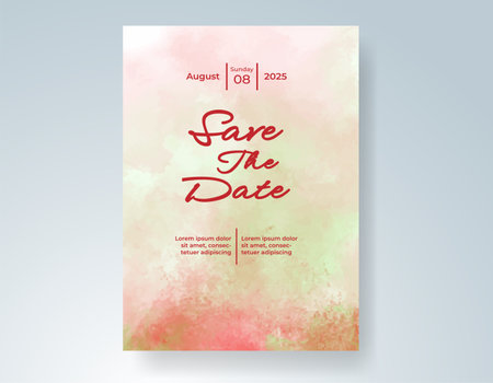 Wedding card invitation template with hand painted watercolor splashのイラスト素材