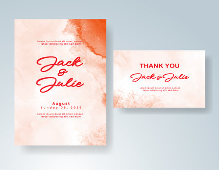 Wedding card invitation template with hand painted watercolor splashのイラスト素材