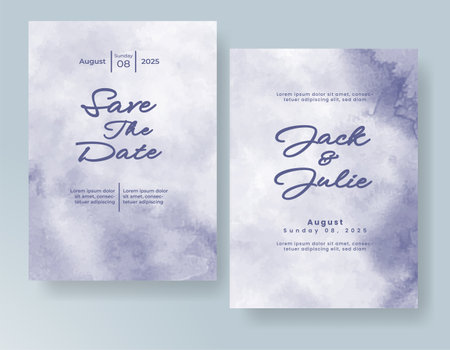 Wedding card invitation template with hand painted watercolor splashのイラスト素材