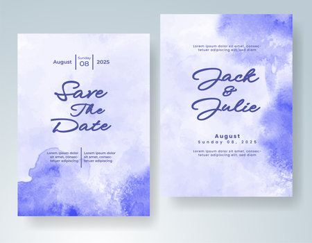 Wedding card invitation template with hand painted watercolor splashのイラスト素材