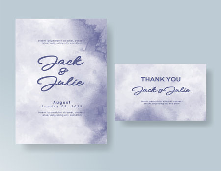 Wedding card invitation template with hand painted watercolor splashのイラスト素材