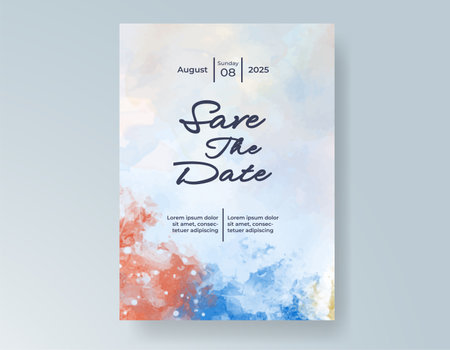 Wedding card invitation template with hand painted watercolor splashのイラスト素材