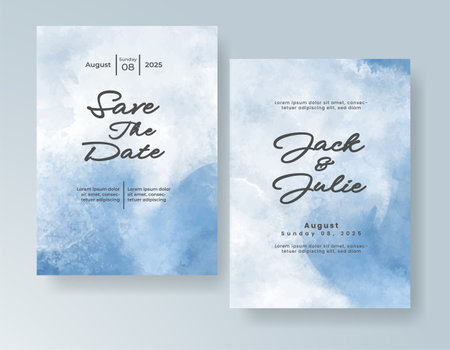 Wedding card invitation template with hand painted watercolor splashのイラスト素材