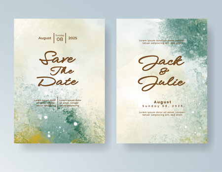 Wedding card invitation template with hand painted watercolor splashのイラスト素材