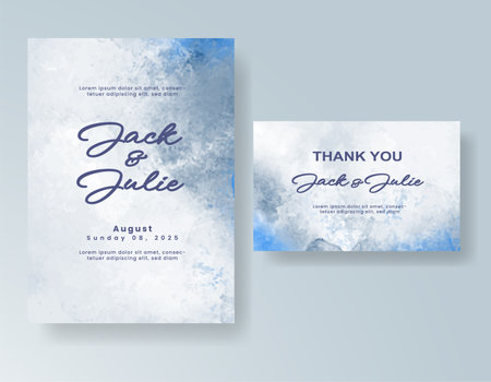 Wedding card invitation template with hand painted watercolor splashのイラスト素材