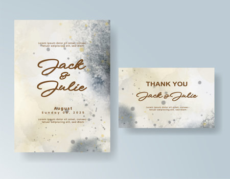 Wedding card invitation template with hand painted watercolor splashのイラスト素材