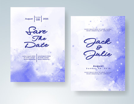Wedding card invitation template with hand painted watercolor splashのイラスト素材