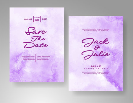 Wedding card invitation template with hand painted watercolor splashのイラスト素材