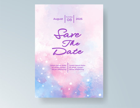 Wedding card invitation template with hand painted watercolor splashのイラスト素材