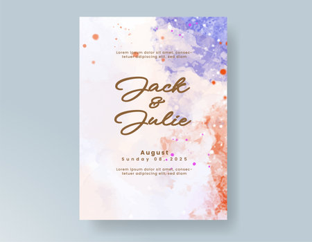 Wedding card invitation template with hand painted watercolor splashのイラスト素材