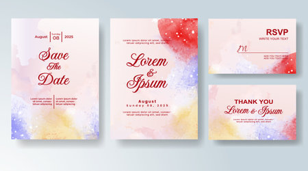 Watercolor wedding invitation card, design template for invitationのイラスト素材