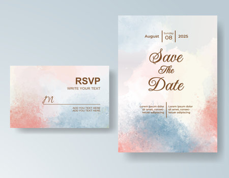 Watercolor wedding invitation card, design template for invitationのイラスト素材