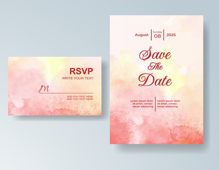 Watercolor wedding invitation card, design template for invitationのイラスト素材