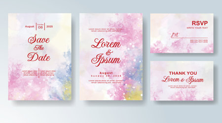 Watercolor wedding invitation card, design template for invitationのイラスト素材