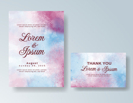 Watercolor wedding invitation card, design template for invitationのイラスト素材