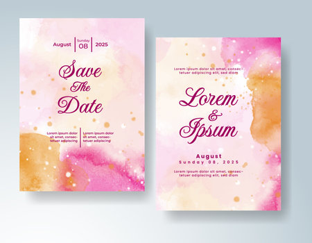 Watercolor wedding invitation card, design template for invitationのイラスト素材