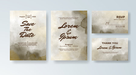 Set of Wedding invitation with abstract splash watercolorのイラスト素材