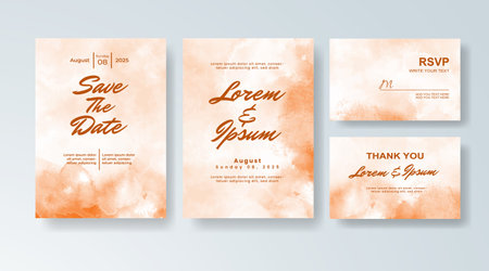 Set of Wedding invitation with abstract splash watercolorのイラスト素材