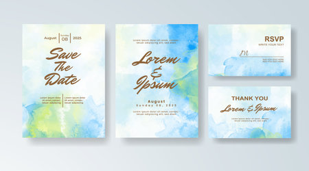 Set of Wedding invitation with abstract splash watercolorのイラスト素材