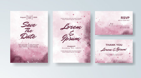 Set of Wedding invitation with abstract splash watercolorのイラスト素材