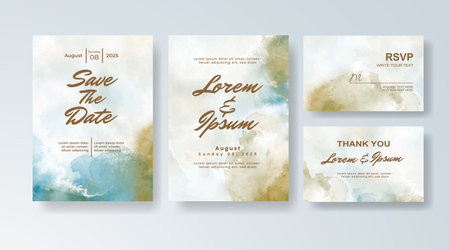 Set of Wedding invitation with abstract splash watercolorのイラスト素材