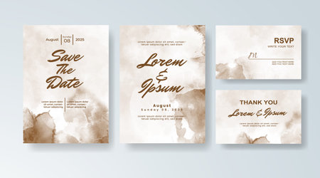 Set of Wedding invitation with abstract splash watercolorのイラスト素材