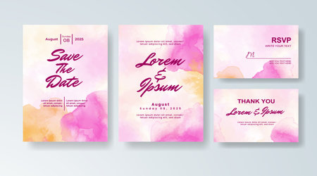 Set of Wedding invitation with abstract splash watercolorのイラスト素材