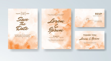 Set of Wedding invitation with abstract splash watercolorのイラスト素材