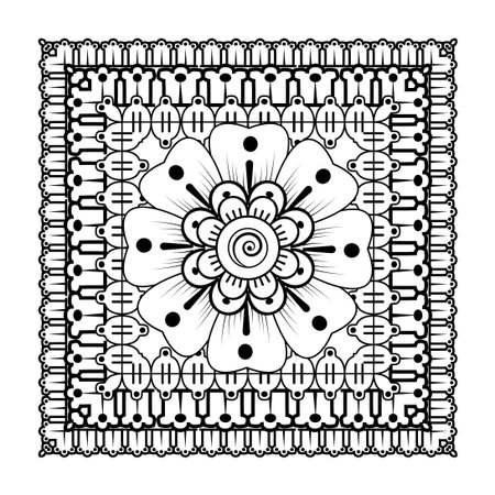 Mehndi flower pattern for Henna drawing and tattoo. Decoration in ethnic oriental  Indian style. Doodle ornament. Outline hand draw vector illustration.のイラスト素材