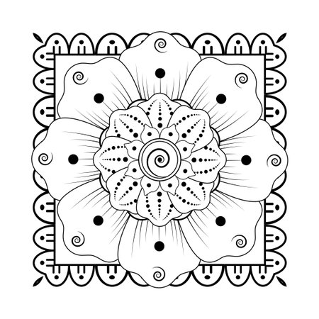 Mehndi flower pattern for Henna drawing and tattoo. Decoration in ethnic oriental  Indian style. Doodle ornament. Outline hand draw vector illustration.のイラスト素材