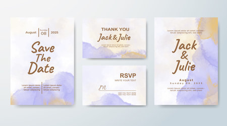 Set of Wedding invitation with abstract splash watercolorのイラスト素材