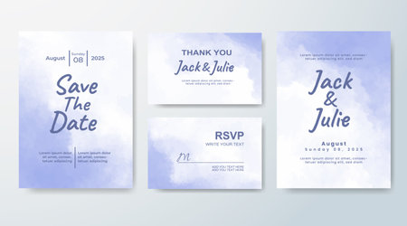 Set of Wedding invitation with abstract splash watercolorのイラスト素材