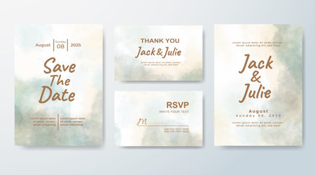 Set of Wedding invitation with abstract splash watercolorのイラスト素材