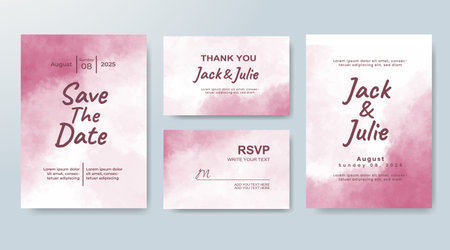 Set of Wedding invitation with abstract splash watercolorのイラスト素材