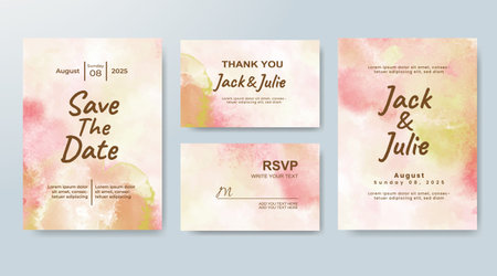 Set of Wedding invitation with abstract splash watercolorのイラスト素材
