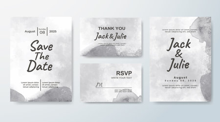 Set of Wedding invitation with abstract splash watercolorのイラスト素材