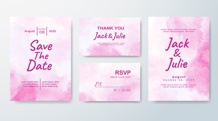 Set of Wedding invitation with abstract splash watercolorのイラスト素材