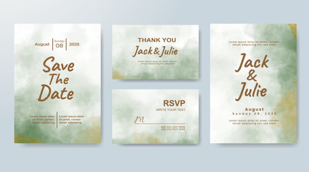 Set of Wedding invitation with abstract splash watercolorのイラスト素材